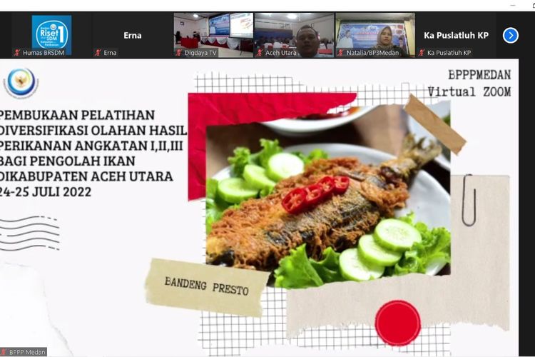 Acara Pelatihan Diversifikasi Olahan Hasil Perikanan Angkatan I, II, dan III bagi pengolah ikan di Kabupaten Aceh Utara, Sabtu (24/7/2022).
