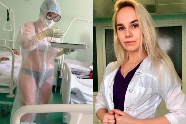 Nadezhda Zhukova, perawat yang bertugas di Rumah Sakit Regional Tula, Rusia. Dia menjadi perbincangan setelah merawat pasien virus corona hanya memakai bikini di balik Alat Pelindung Diri (APD).