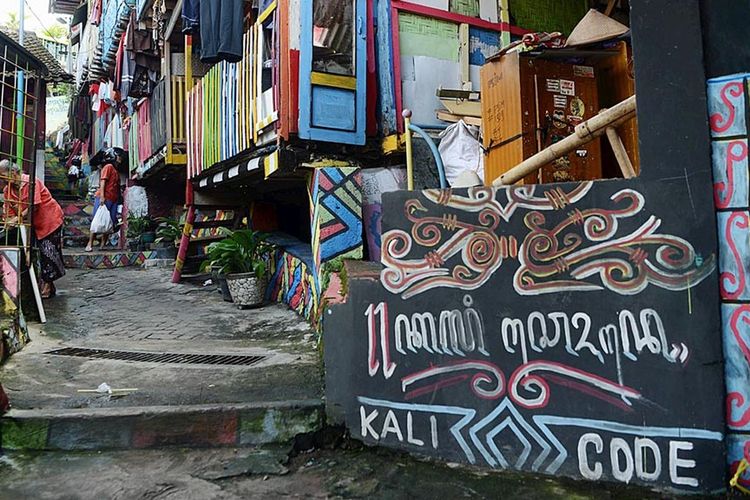 Rumah hunian Kampung Code yang berada di tepi Sungai Code, Yogyakarta, Selasa (15/1/2019).