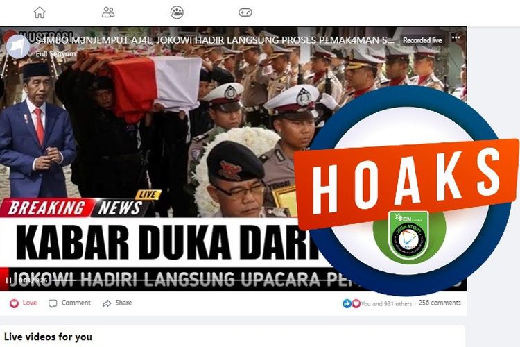 Tangkapan layar Facebook narasi yang menyebut bahwa Presiden Jokowi menghadiri upacara pemakaman Sambo