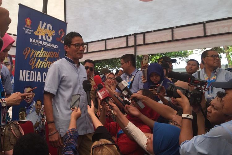 Calon wakil presiden nomor urut 02, Sandiaga Uno, di Istora Senayan, Jakarta Selatan, Rabu (10/4/2019). 