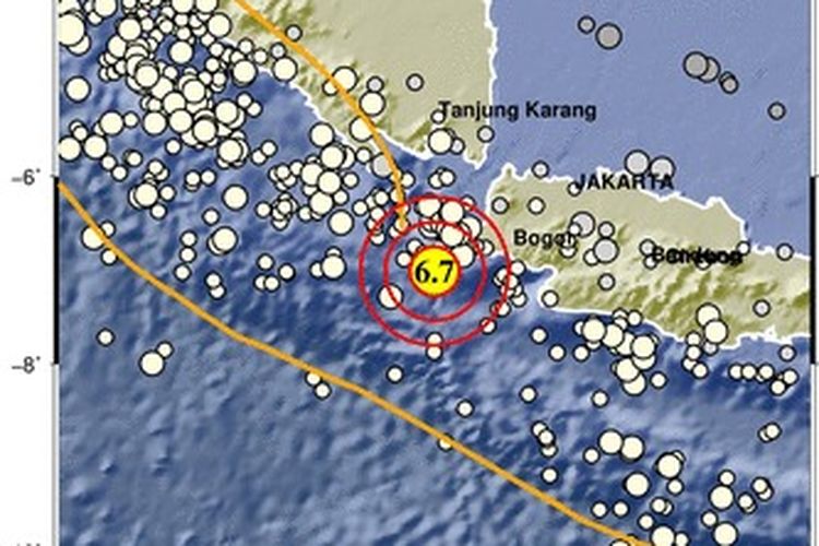 Gempa M 6,7 berpusat di Sumur, Banten pada Jumat (14/1/2022). Gempa terasa hingga Jakarta.