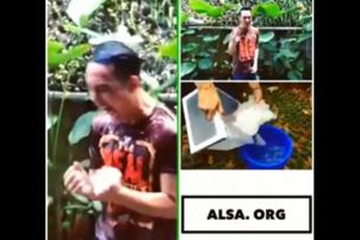 Cuplikan video yang menampikan video jockey Daniel Mananta menjawab tantangan mandi air es atau Ice Bucket Challenge.