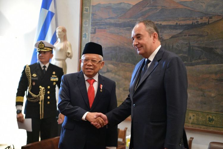 Wakil Presiden Ma'ruf Amin bertemu Wakil Ketua Pertama Parlemen Yunani Ioannis Plakiotakis di Hellenic Parliament, Athena, Rabu (22/11/2023).