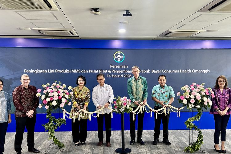 Acara Bayer Perkuat Ekosistem Kesehatan Nasional: Resmikan Peningkatan Kapabilitas Lini Produksi MMS dan R&D”, di Depok, Jawa Barat, Rabu (14/1/2026).