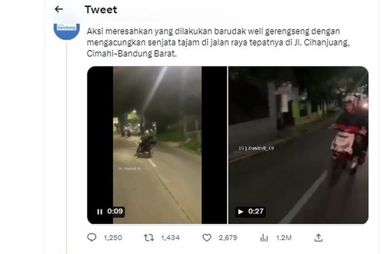 Viral, video remaja ugal-ugalan dengan membawa senjata tajam di Cimahi, Jawa Barat.