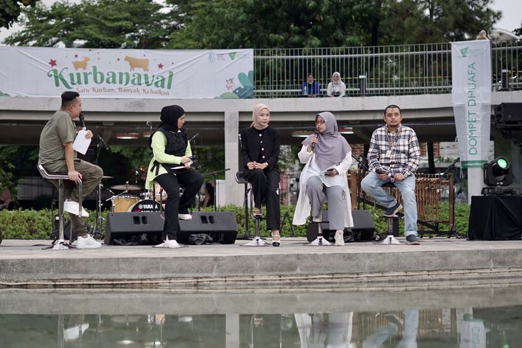 Dompet Dhuafa menggelar Kurban Talks: Satu Kurban Banyak Kebaikan di Taman Literasi Martha Christina Tiahahu, Kebayoran Baru, Jakarta Selatan, Sabtu (10/06/2023).
