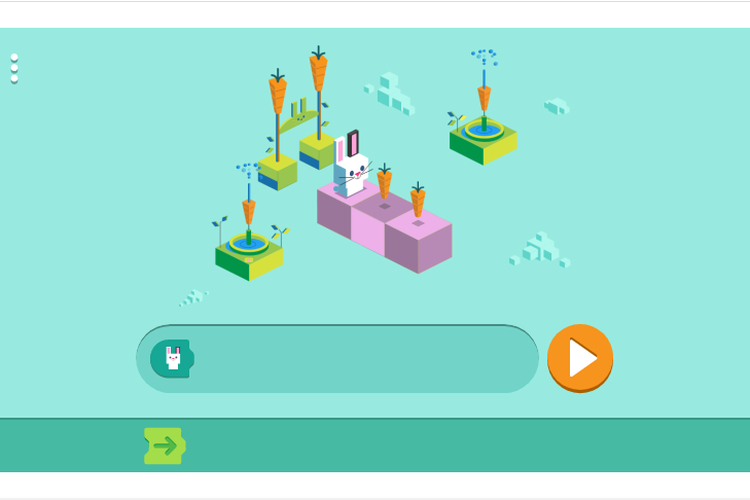 Tampilan stage/tingkatan awal game Coding besutan Google Doodle. Tingkat kesulitan masih mudah.