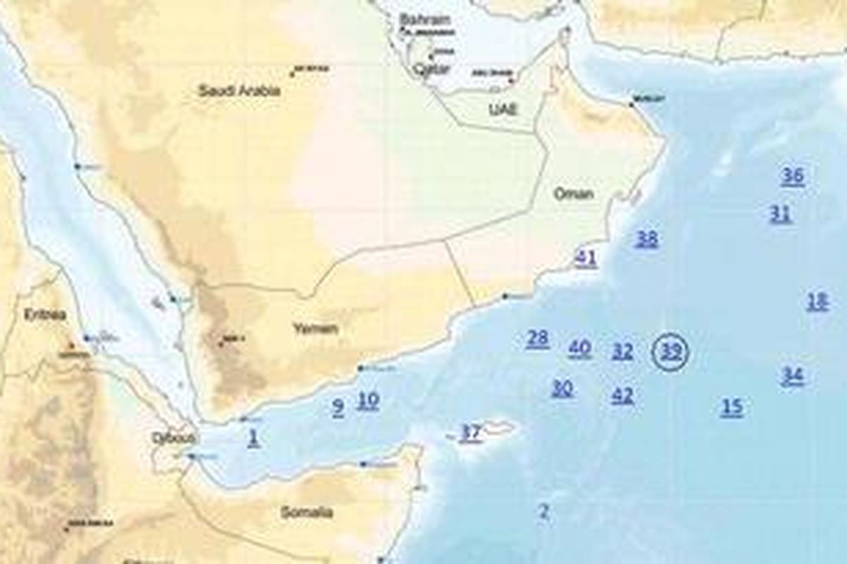 Inilah posisi kapal MV Sinar Kudus (nomor 39) yang dibajak perompak Somalia sesuai peta yang dilansir EUNAVFOR (European Union Naval Force) Somalia.