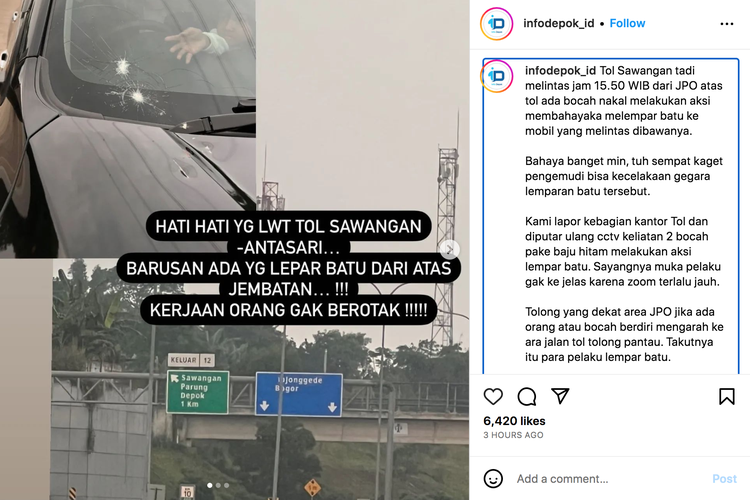 aksi pelemparan batu di jalan tol terjadi lagi