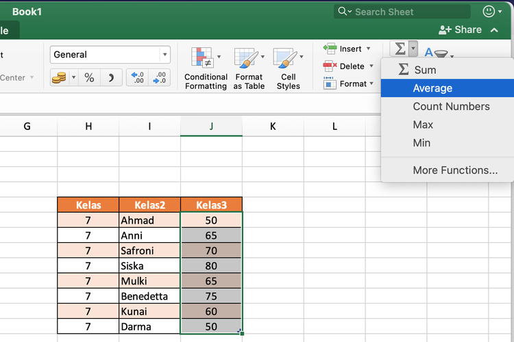 Ilustrasi cara menghitung rata-rata di Excel secara otomatis.