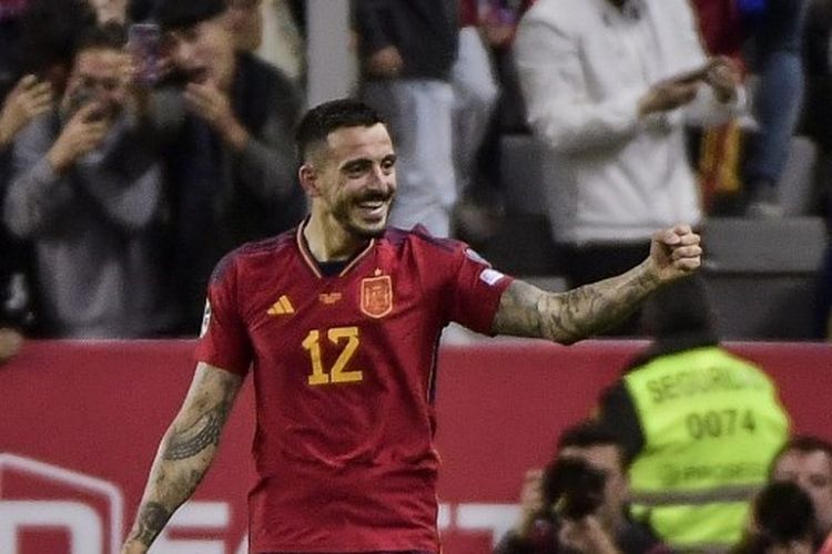 Penyerang timnas Spanyol, Joselu, melakukan selebrasi usai menjebol gawang Norwegia pada laga Kualifikasi Euro 2024 di Stadion La Rosaleda, Malaga, pada Sabtu (25/3/2023). Joselu diprediksi akan kembali tumpuan lini depan Spanyol saat melawan Skotlandia.