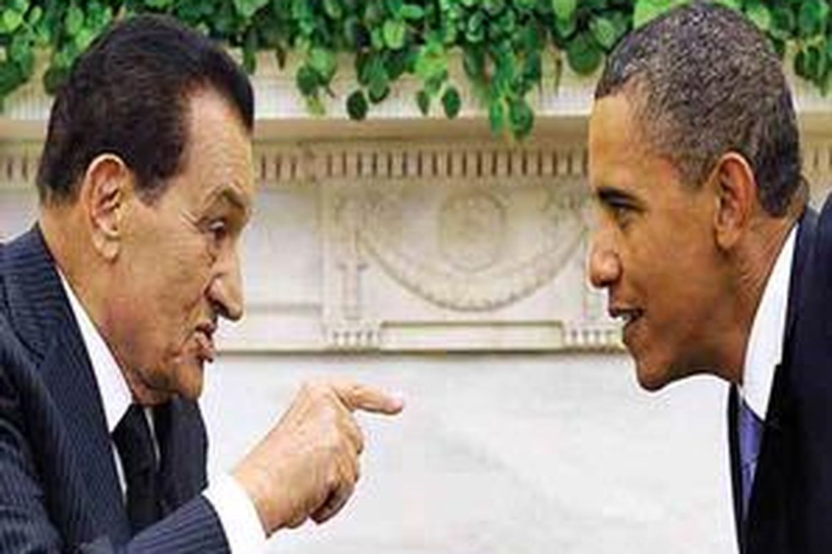 Presiden Barack Obama bertemu dengan Presiden Mubarak pada 1 September 2010 di Ruang Oval, Gedung Putih, juga terkait dengan perundingan damai Israel-Palestina.