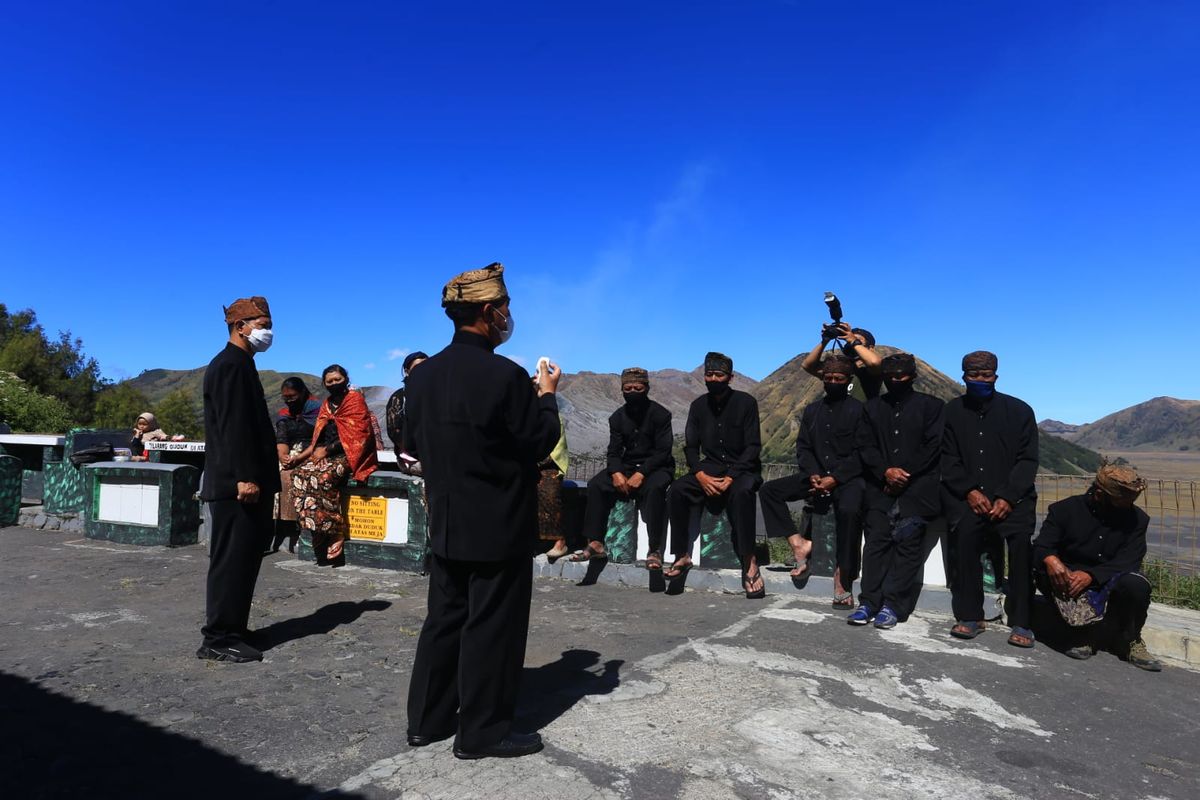 Some members of the Tengger sub-ethnic group gather near the active Mount Bromo volcano in Probolinggo, East Java province.