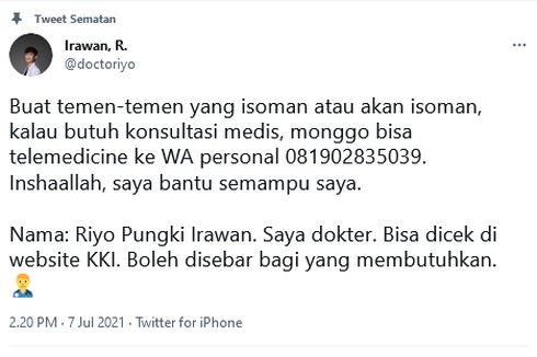 Kisah Dokter Buka Jasa Konsultasi Gratis untuk Bantu Pasien Isoman Covid-19