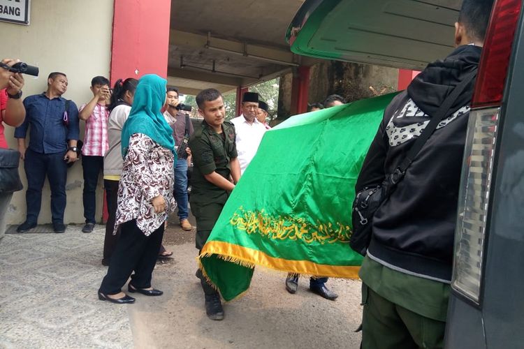 Jenazah Muhammad Akbar (19) mahasiswa Universitas Taman Siswa (Unitas) Palembang ketika berada di rumah sakit Bhayangkara Palembang, Kamis (17/10/2019).