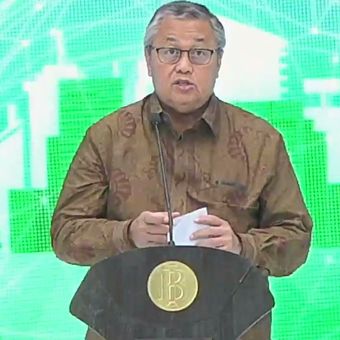 Gubernur BI Perry Warjiyo saat acara Launching AKSI KLIK di Jakarta, Jumat (6/3/2026).