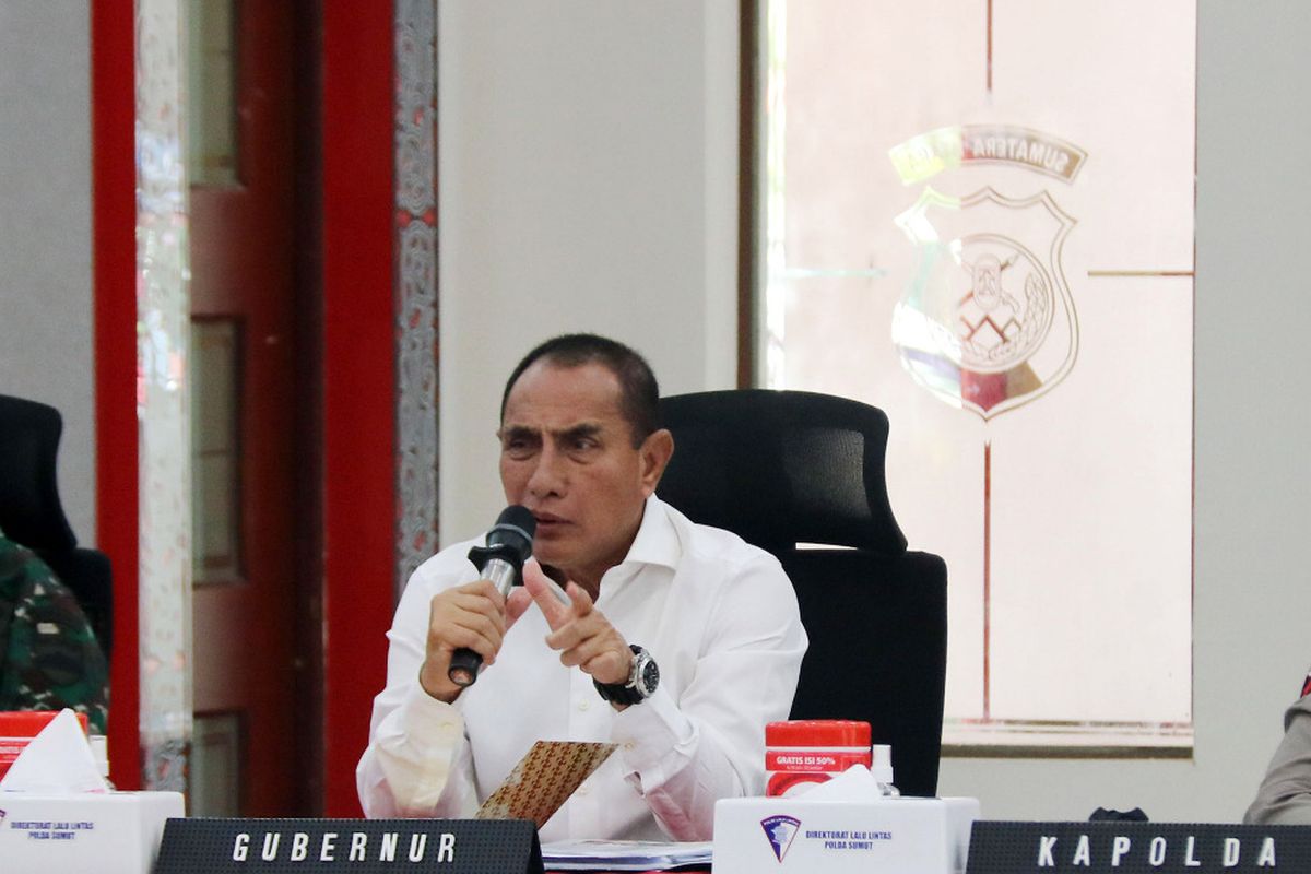 Gubernur Sumut Edy Rahmayadi menghadiri Rakor Lintas Sektoral Pengamanan Lebaran 2023 bersama Forkpimda di Mapolda Sumut. 