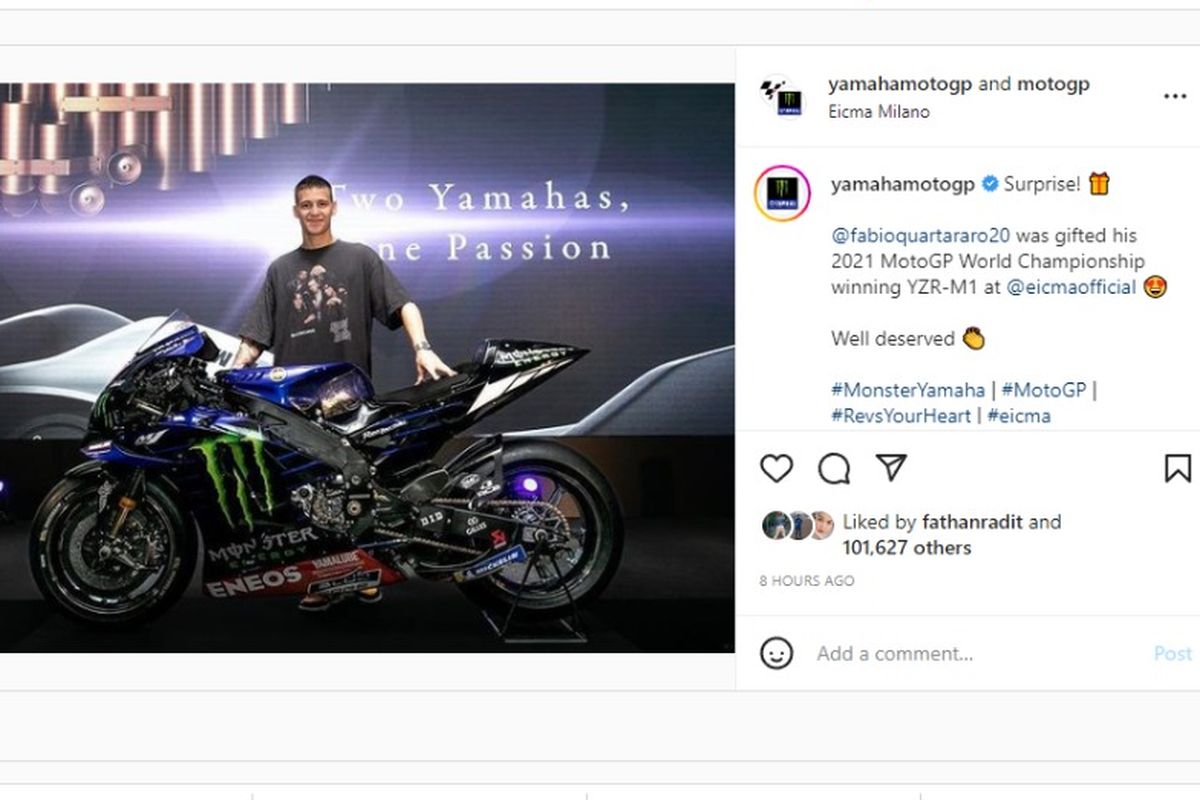 Fabio Quartararo mendapatkan kado Yamaha YZR-M1 2021