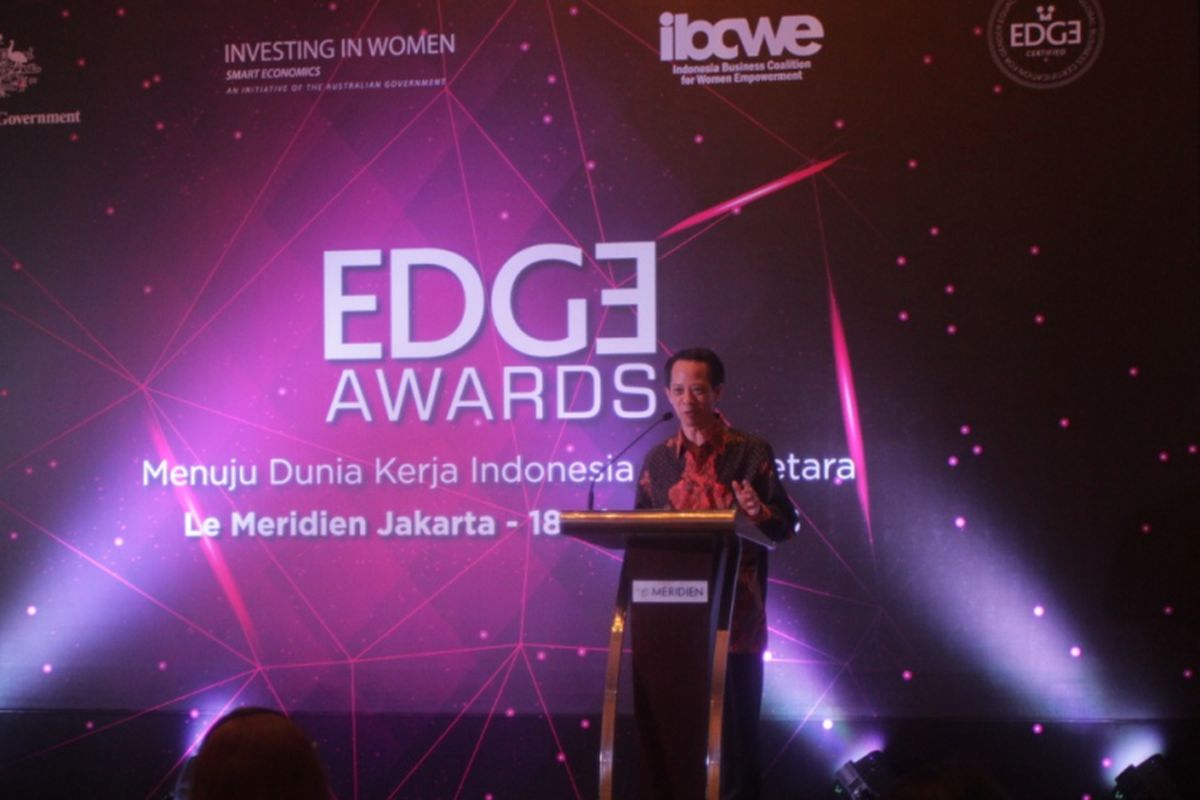 Plt Deputi Bidang Koordinasi Perlindungan Perempuan dan Anak Kemenko PMK, Ghafur Dharmaputra pada malam EDGE Awards di Hotel Le Méridien Jakarta, Kamis (19/10/2018).