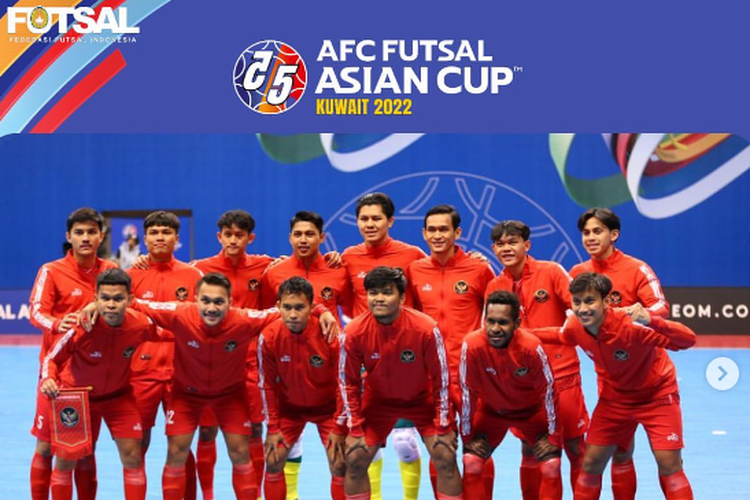 Skuad timnas futsal Indonesia yang berlaga pada AFC Futsal Cup atau Piala Asia Futsal 2022. Indonesia mengukir sejarah dengan lolos ke perempat final turnamen tersebut. (Sumber Foto: Tangkapan layar Instagram Federasi Futsal Indonesia/@federasifutsal_id)
