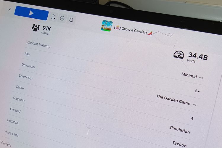 Ilustrasi laman game Grow a Garden di Roblox.