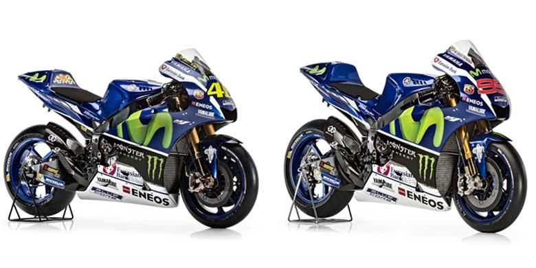 Yamaha YZR-M1 2016 buat Valentino Rossi (kiri) dan Jorge Lorenzo (kanan).