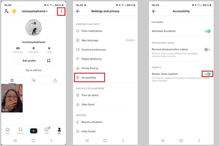 Cara mengaktifkan Captions di TikTok