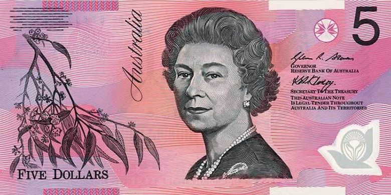 Uang kertas $5 dengan gambar Ratu yang tidak digunakan lagi sejak bulan September 2016.