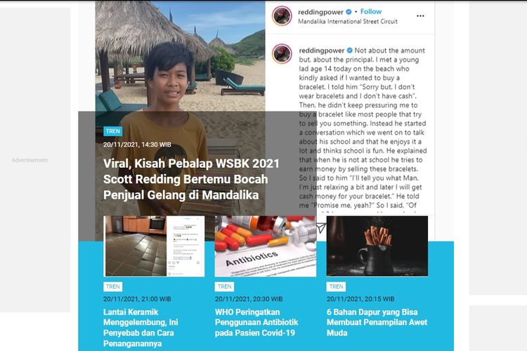 Tangkapan layar berita terpopuler di laman Tren sepanjang Sabtu (20/11/2021) hingga Minggu (21/11/2021) pagi.