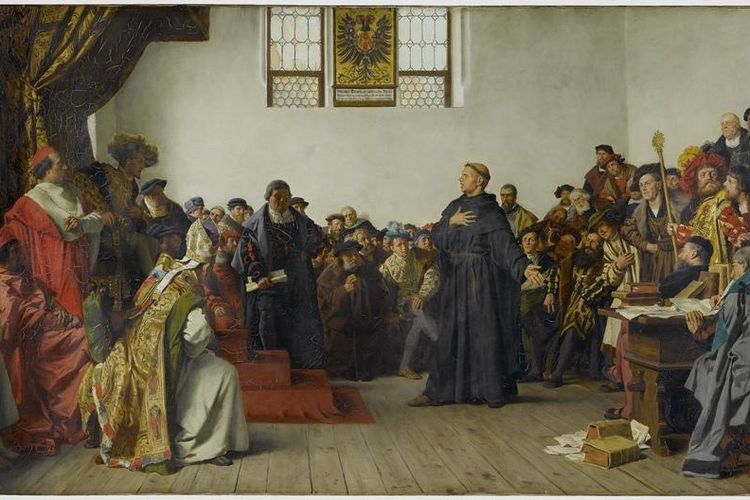 Il pioniere della Riforma protestante, Martin Lutero, davanti alla Congregazione di Worms.