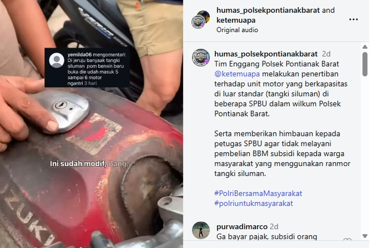 Viral Lagi, Thunder 125 Tangki Modif Dilarang Isi BBM di Pontianak