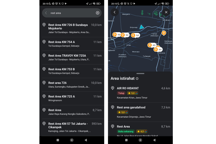 Ilustrasi cara cek rest area di Waze