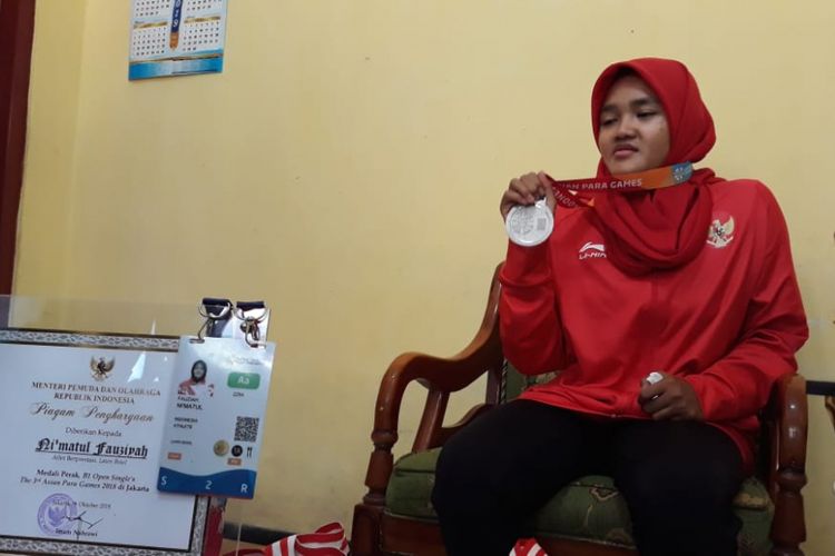 Nimatul Fauziah (20) atlet disabilitas asal Temanggung, Jawa Tengah, peraih medali perak cabor lawnball di Asian Paragames 2018.