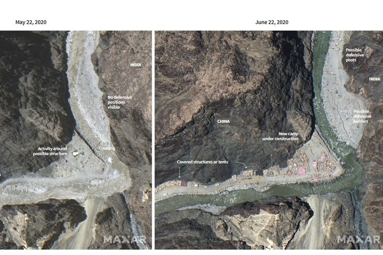 Gambar dari satelit memperlihatkan China sedang mendirikan bangunan-bangunan baru di Lembah Galwan, perbatasan dengan India. Dibandingkan gambar pada Mei, terlihat ada bangunan-bangunan baru yang sedang didirikan, karena bulan lalu tidak ada.
