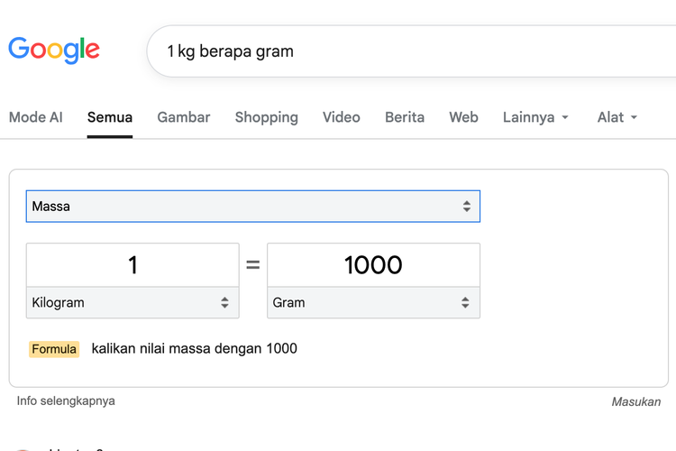 Ilustrasi fitur tersembunyi Google konversi satuan.