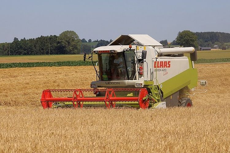 Ilustrasi combine harvester, alat panen padi