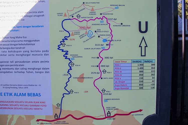 Peta Jalur Pendakian Gunung Lawu via Cemara Sewu dan Cemara Kandang.