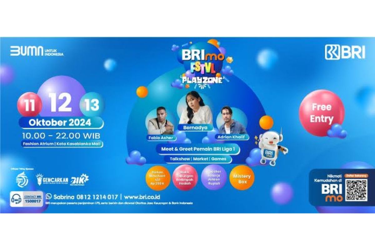 BRI menggelar BRImo FSTVL Playzone 2024 di Fashion Atrium, Mall Kota Kasablanka, BRImo FSTVL Playzone 2024 mulai 11-13 Oktober pukul 10.00-22.00 WIB