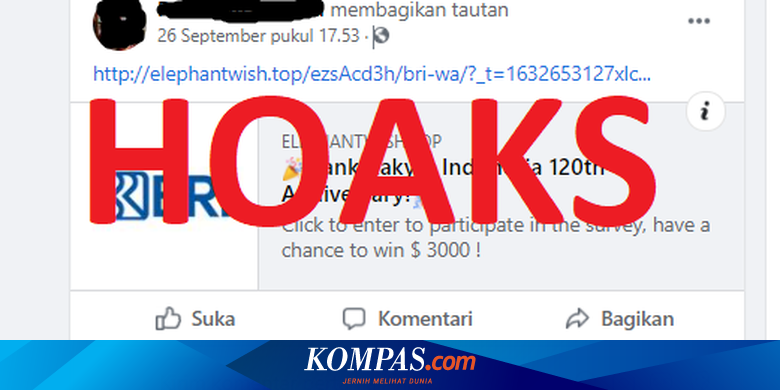 [HOAKS] Hadiah 3.000 Dollar AS dari BRI