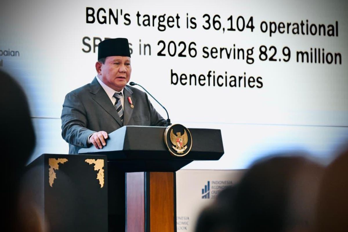 Presiden Prabowo Subianto dalam acara Indonesia Economic Outlook 2026 yang berlangsung di Wisma Danantara, Jakarta, Jumat (13/2/2026).