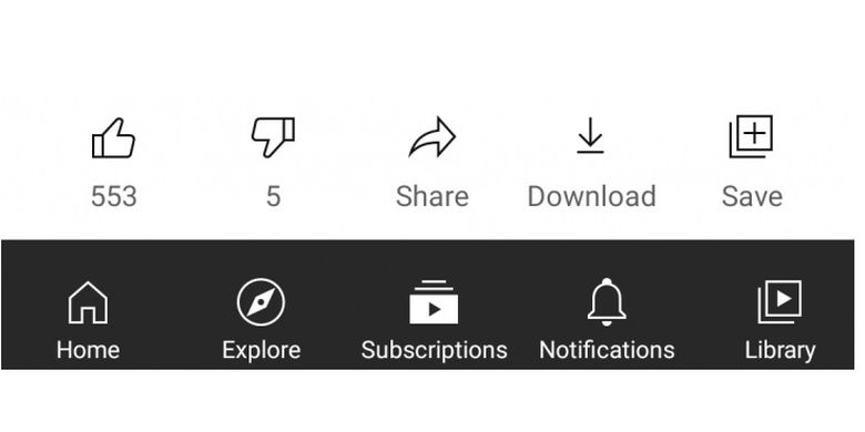 Tampilan ikon menu pada aplikasi YouTube
