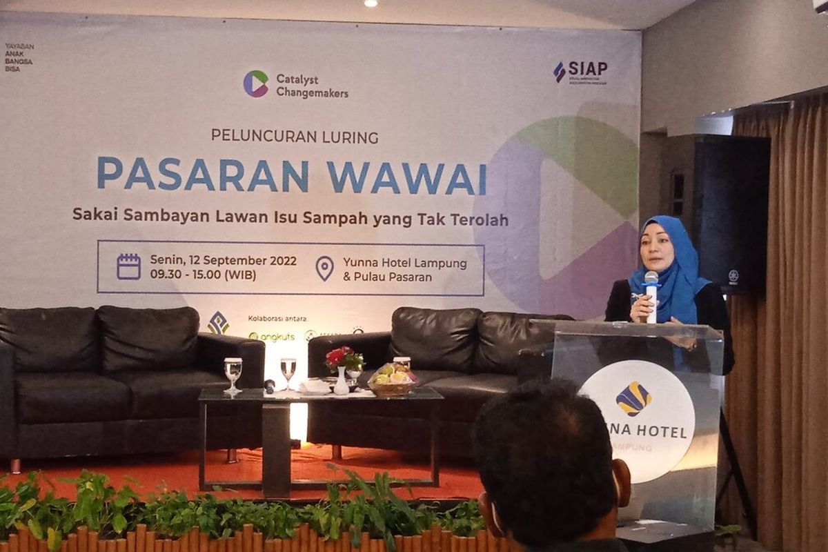 Peluncuran program Pasaran Wawai oleh Yayasan Anak Bangsa Bisa (Grup GoTo) di Yunna Hotel, Senin (12/9/2022). Program ini terkait pengelolaan sampah rumah tangga di perairan Pulau Pasaran, Bandar Lampung.