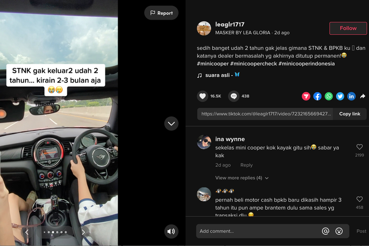 Viral di media sosial video yang berisi curhatan seorang wanita pemilik mobil Mini Cooper.