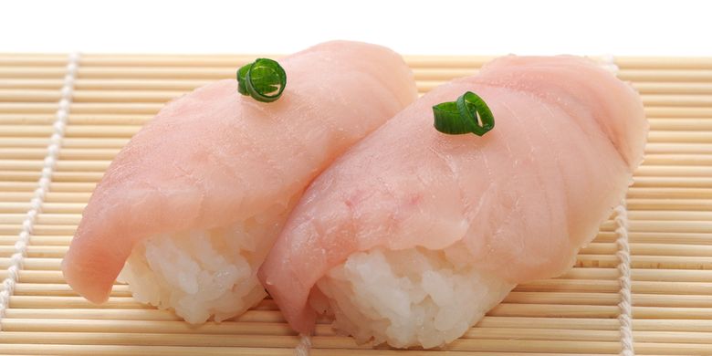 Ilustrasi sushi dengan daging ikan tuna albacore