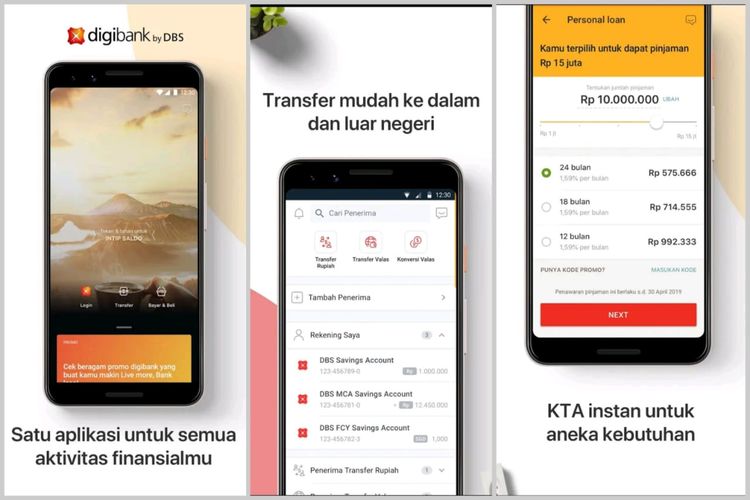 Screenshot tampilan aplikasi Bank Digital, Digibank