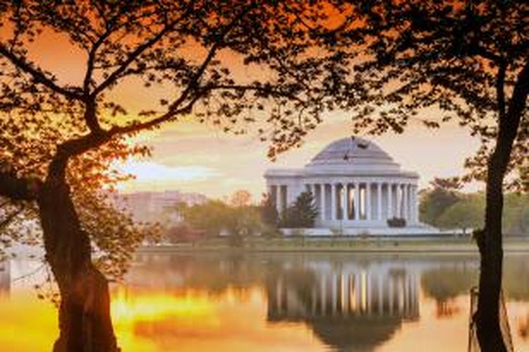 The Jefferson Memorial saat Festival Musim Sakura, Washington, DC, Amerika Serikat. 
