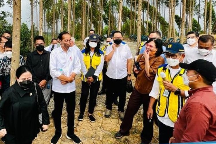 Presiden Joko Widodo saat  meninjau Kawasan Inti Pusat Pemerintahan (KIPP) IKN Nusantara, di Kabupaten Penajam Paser Utara, Provinsi Kalimantan Timur, Rabu (22/6/2022). 