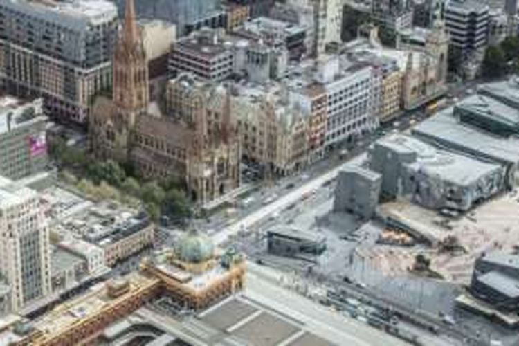 Kawasan Flinders St Station, Federation Square dan St Pauls Cathedral di Melbourne yang diyakini menjadi sasaran para tersangka pelaku teror.

