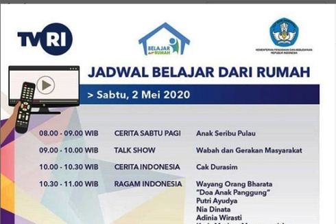 Jadwal Belajar dari Rumah di TVRI, Sabtu 2 Mei 2020 saat Hardiknas